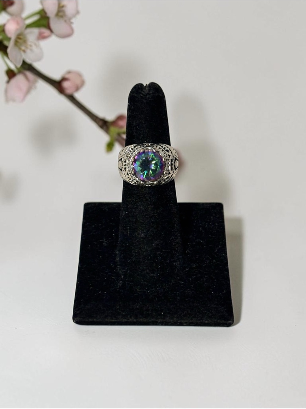 925 Silver Iridescent Mystic Crystal Gemstone Ring Sz 6